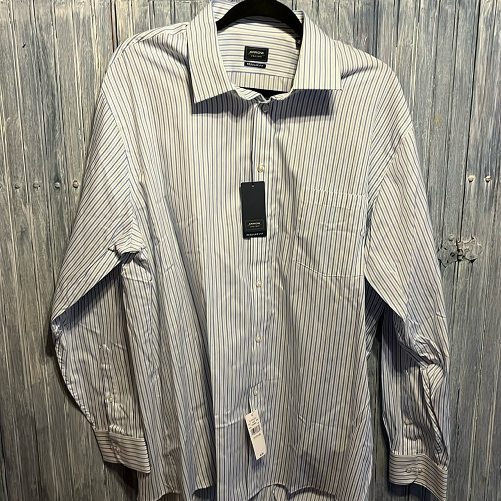 Arrow Brand Regular Fit Long Sleeve Dress Shirt - White with blue and green